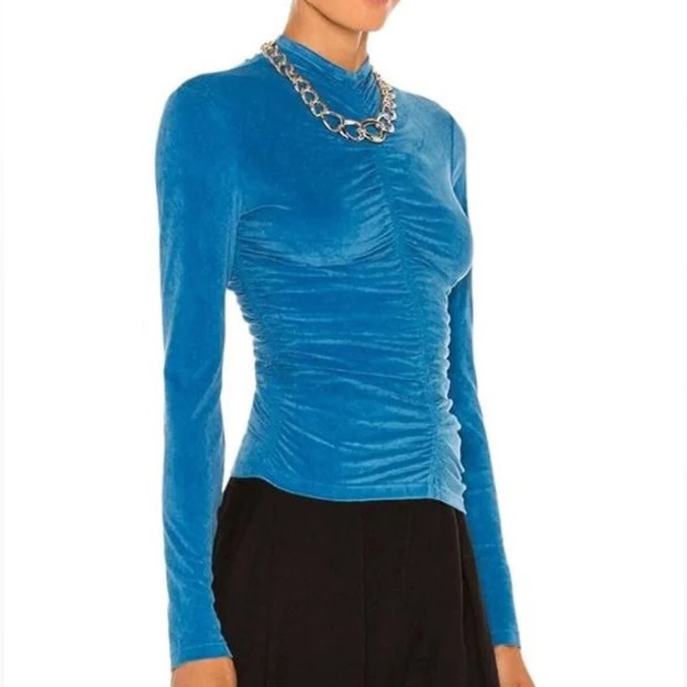 A.L.C. Ruched Velvet Long-Sleeve Top in Bright Blue